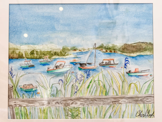 Boating Watercolor by artist Clara Clough - Coastal Brahmin