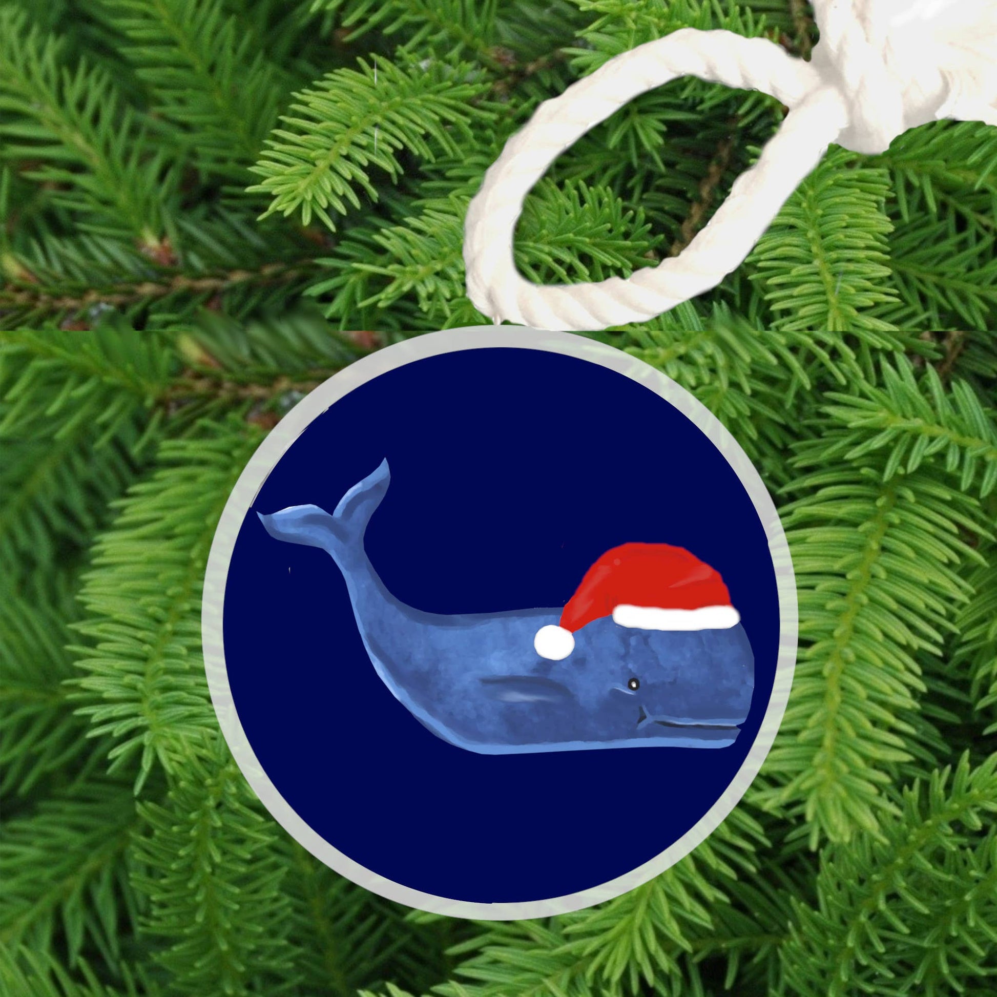 Christmas Ornament - Coastal Blue Whale with Santa Hat - Coastal Brahmin